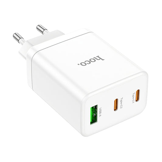 Nätverksladdare HOCO N33, 35W, 3A, 1 x USB-A - 2 x USB-C, Vit