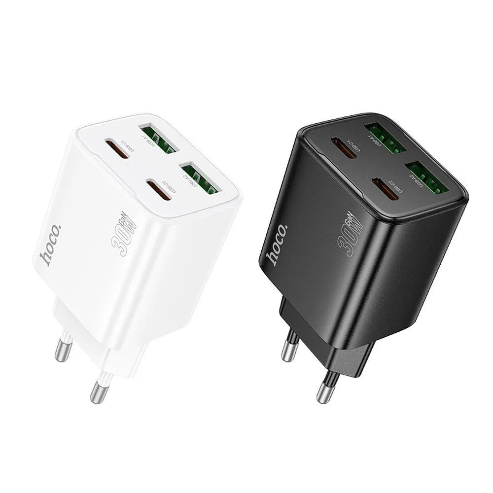 Nätverksladdare HOCO N56, 30W, 3A, 2 x USB-A - 2 x USB-C, Vit