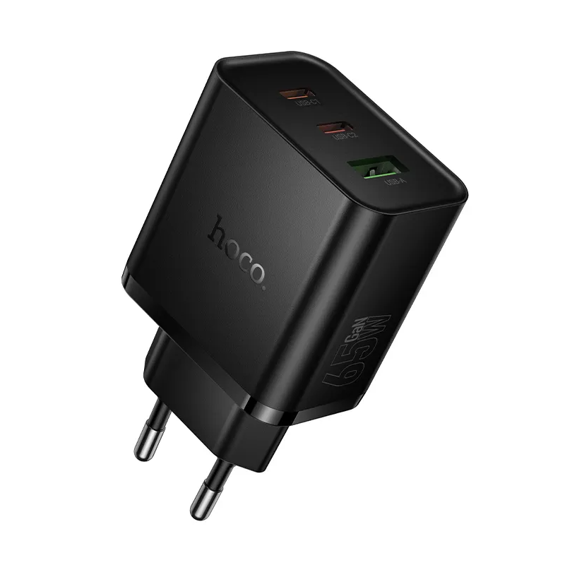 Nätverksladdare HOCO N75, 65W, 3A, 1 x USB-A - 2 x USB-C, Svart