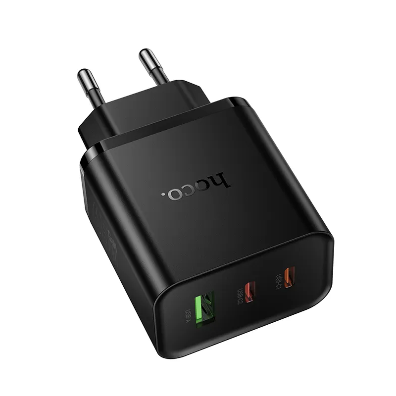 Nätverksladdare HOCO N75, 65W, 3A, 1 x USB-A - 2 x USB-C, Svart