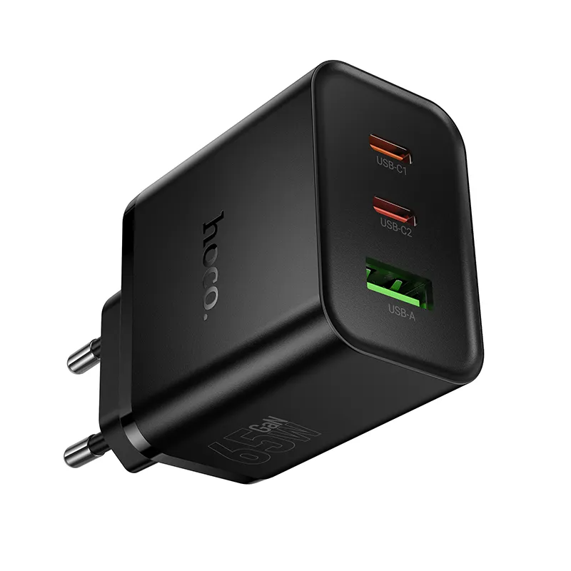 Nätverksladdare HOCO N75, 65W, 3A, 1 x USB-A - 2 x USB-C, Svart