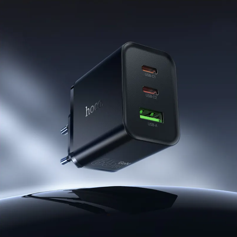 Nätverksladdare HOCO N75, 65W, 3A, 1 x USB-A - 2 x USB-C, Svart