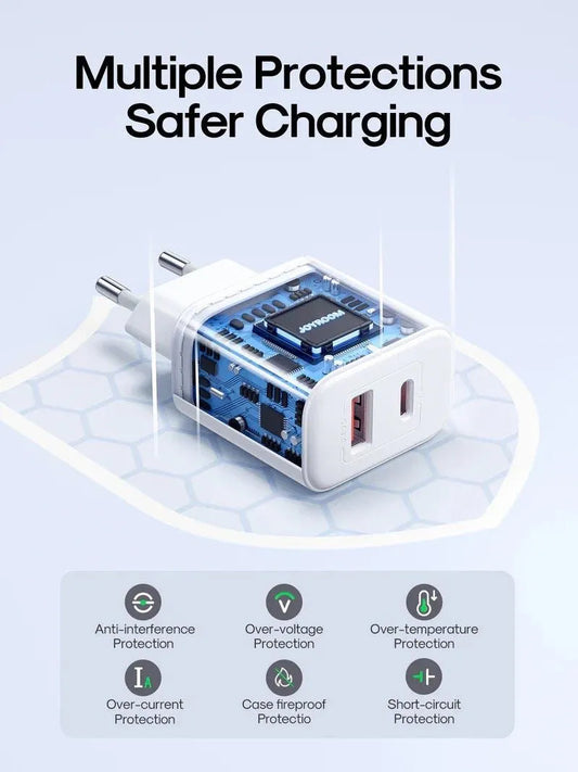 Nätverksladdare Joyroom JR-TCF05, 20W, 3A, 1 x USB-A - 1 x USB-C, Vit