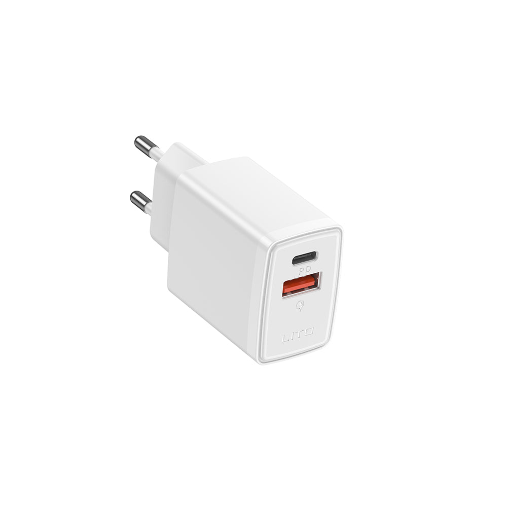 Nätverksladdare Lito LC09, 20W, 3A, 1 x USB-A - 1 x USB-C, Vit