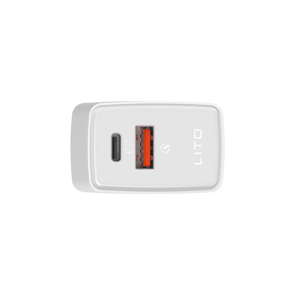 Nätverksladdare Lito LC09, 20W, 3A, 1 x USB-A - 1 x USB-C, Vit