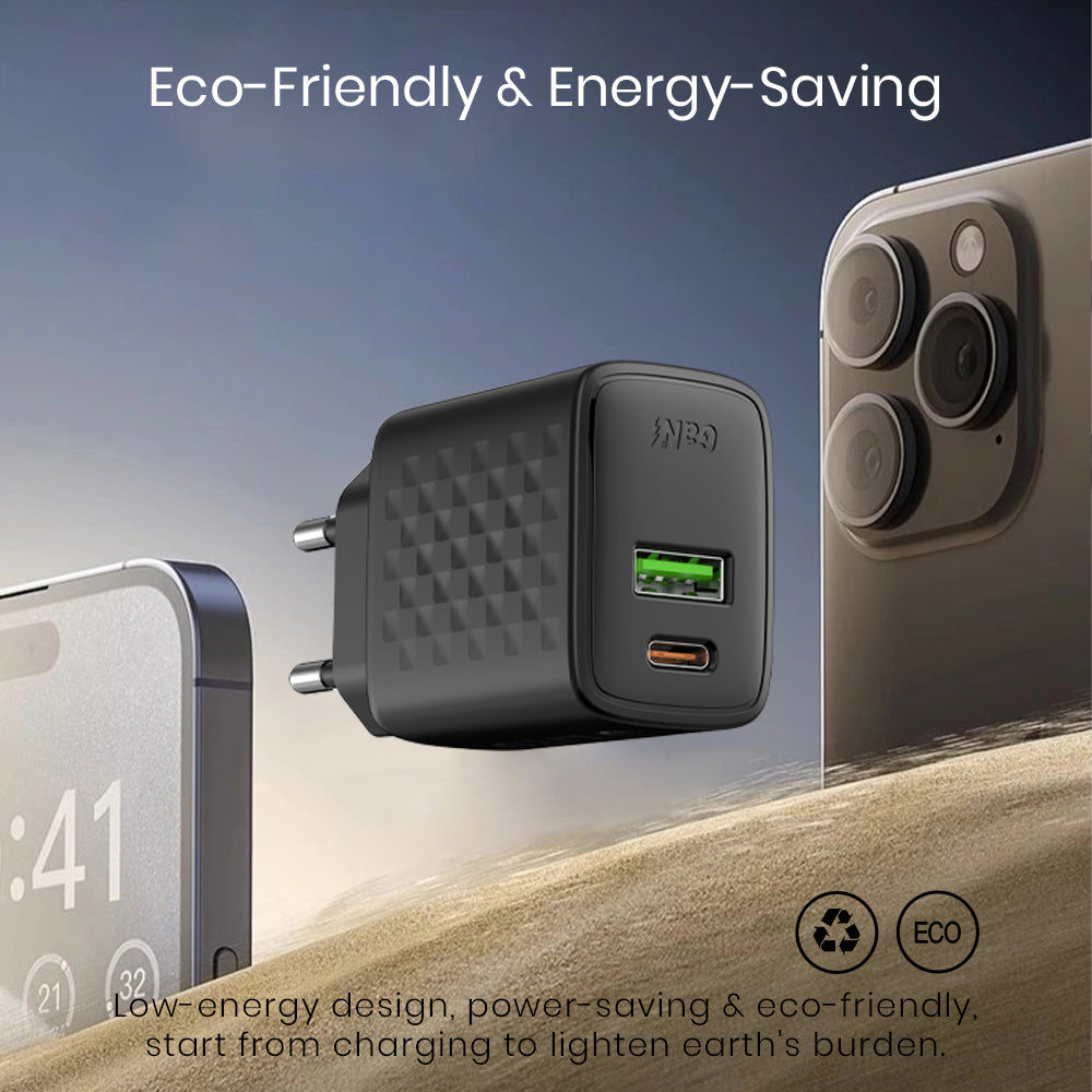 Nätverksladdare Lito LC15, 20W, 3A, 1 x USB-A - 1 x USB-C, Svart