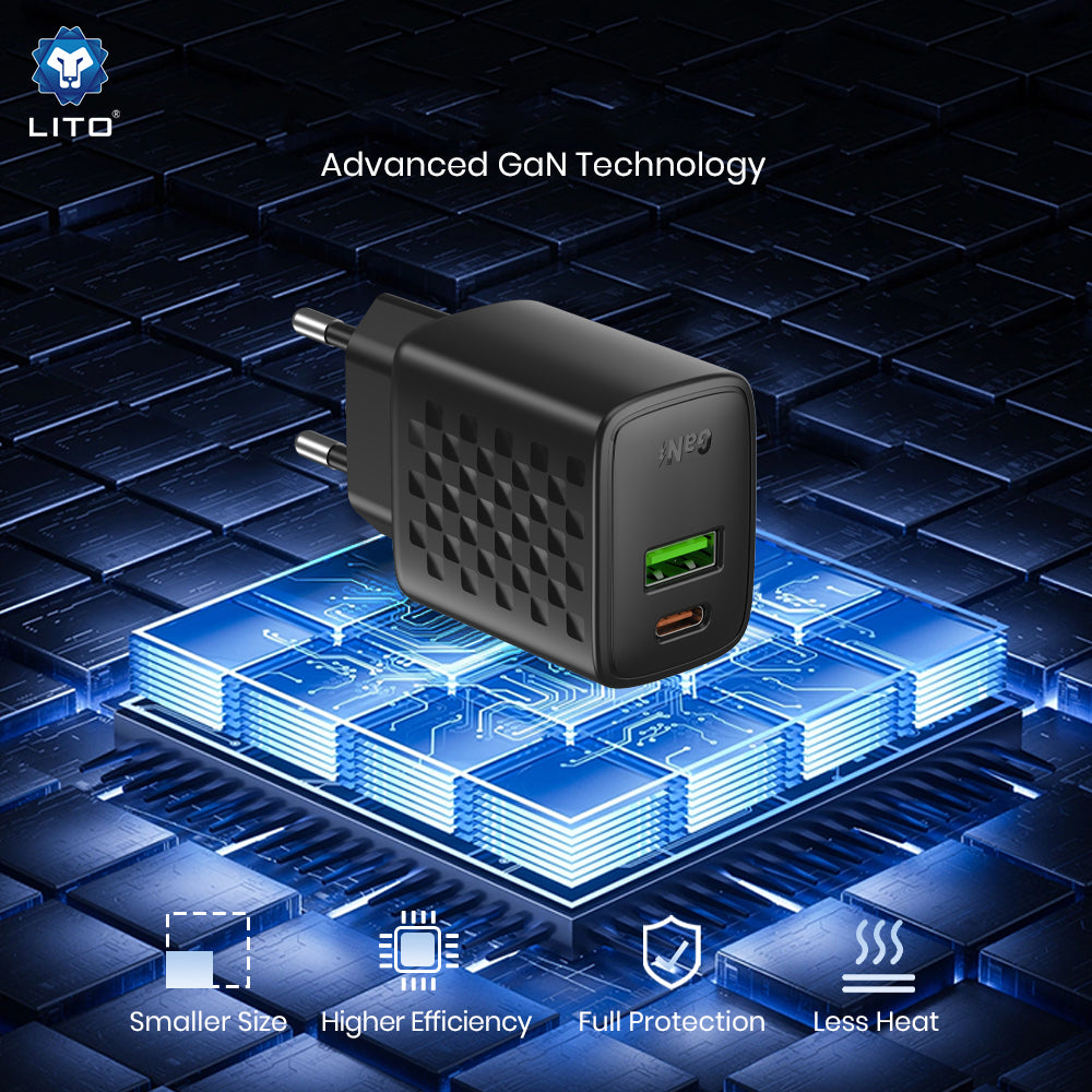 Nätverksladdare Lito LC24, 65W, 3.25A, 1 x USB-A - 1 x USB-C, Svart