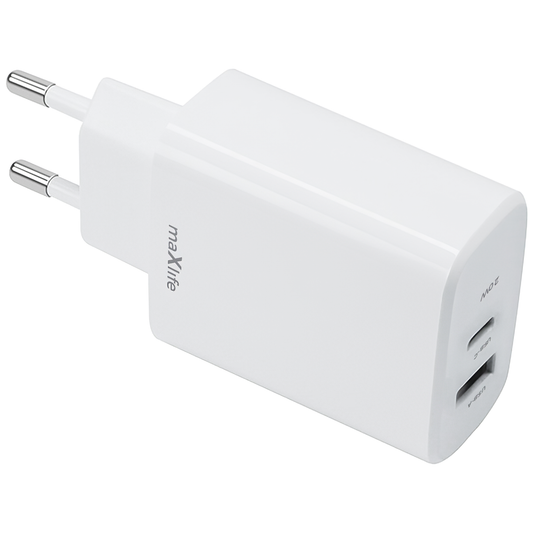 MaXlife MXTC-10-20AC nätverksladdare, 20W, 3A, 1 x USB-A - 1 x USB-C, vit