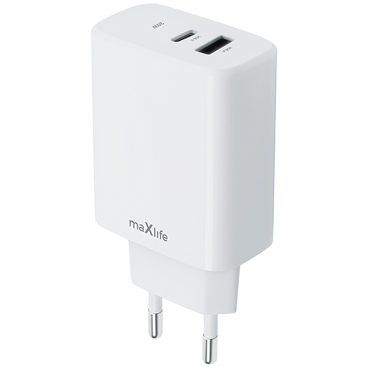 MaXlife MXTC-10-20AC nätverksladdare, 20W, 3A, 1 x USB-A - 1 x USB-C, vit