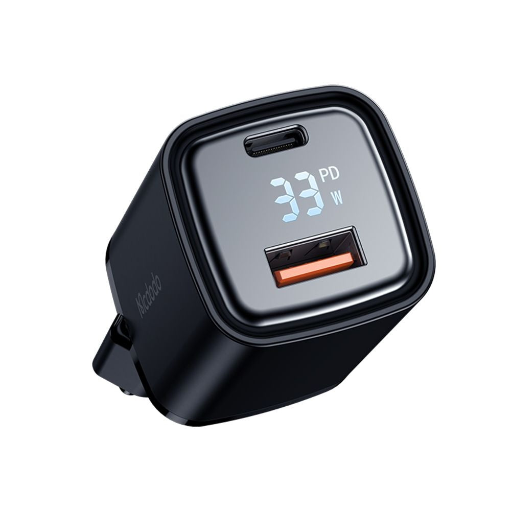 McDodo CH-1701 Graphite Display Nätverksladdare, 33W, 3A, 1 x USB-A - 1 x USB-C, Svart
