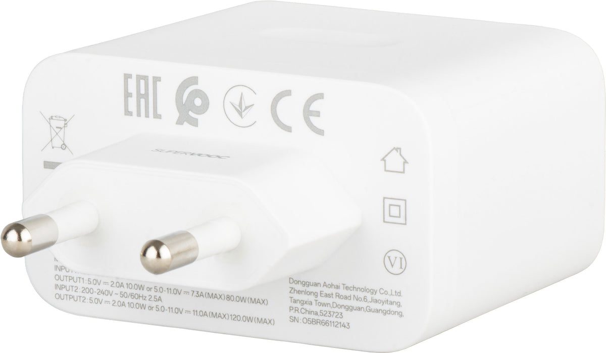 OnePlus nätadapter, 120W, 1 x USB-A, vit