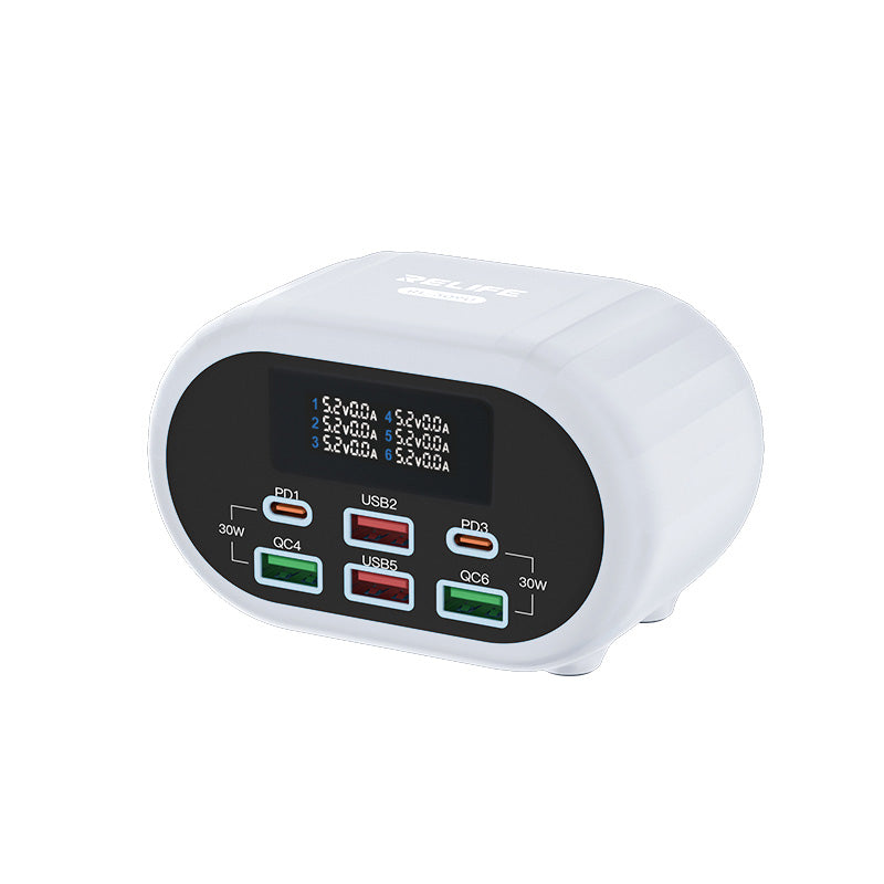 Laddningsstation Relife RL-309U, 72W, 5A, 2 x USB-C - 4 x USB-A, Silver