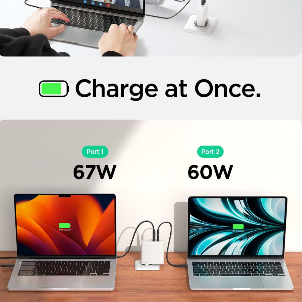 Spigen Arcstation Pro nätverksladdare, 140W, 3.25A, 2 x USB-C, Vit