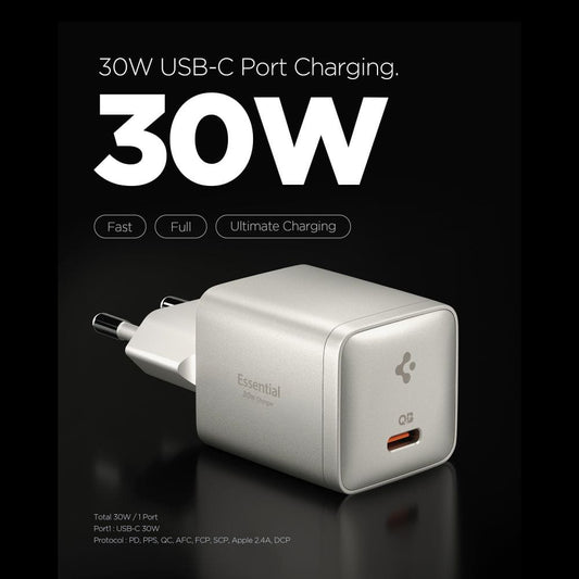 Nätadapter Spigen EE301EU Essential, 30W, 3A, 1 x USB-C, Titangrå ACH10448