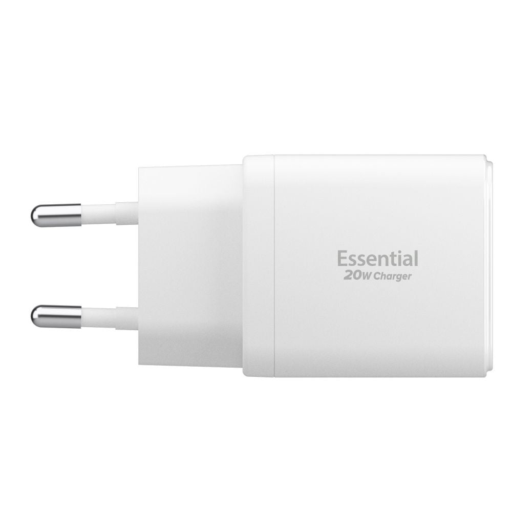 Spigen Essential Nätverksladdare, 20W, 3A, 1 x USB-A - 1 x USB-C, Vit ACH08704