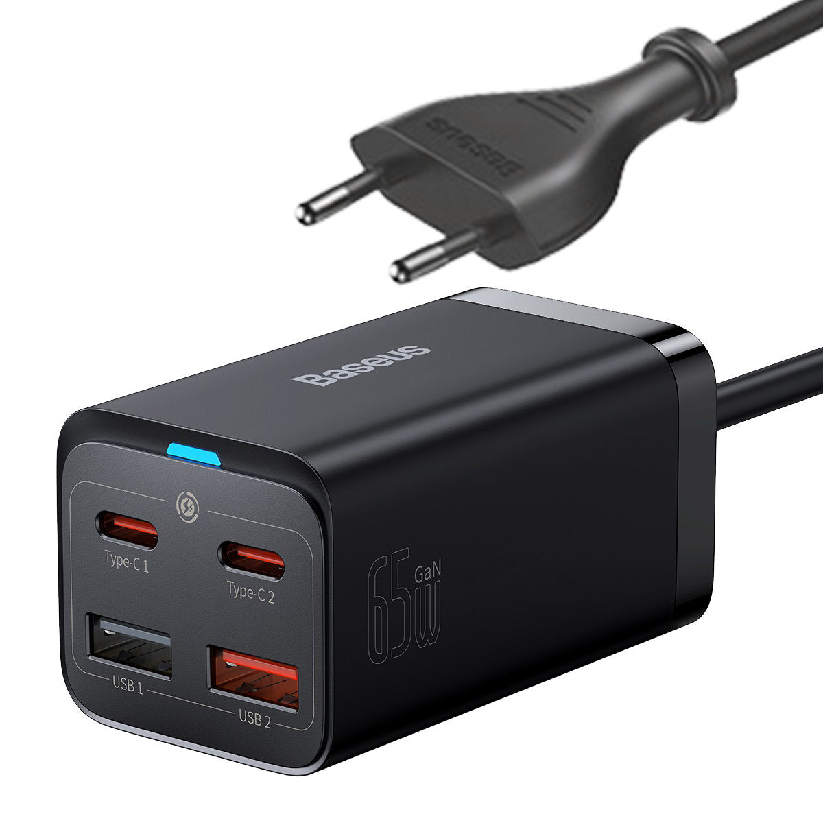 Baseus GaN3 Pro laddningsstation, 65W, 3A, 2 x USB-A - 2 x USB-C, Svart CCGP040101
