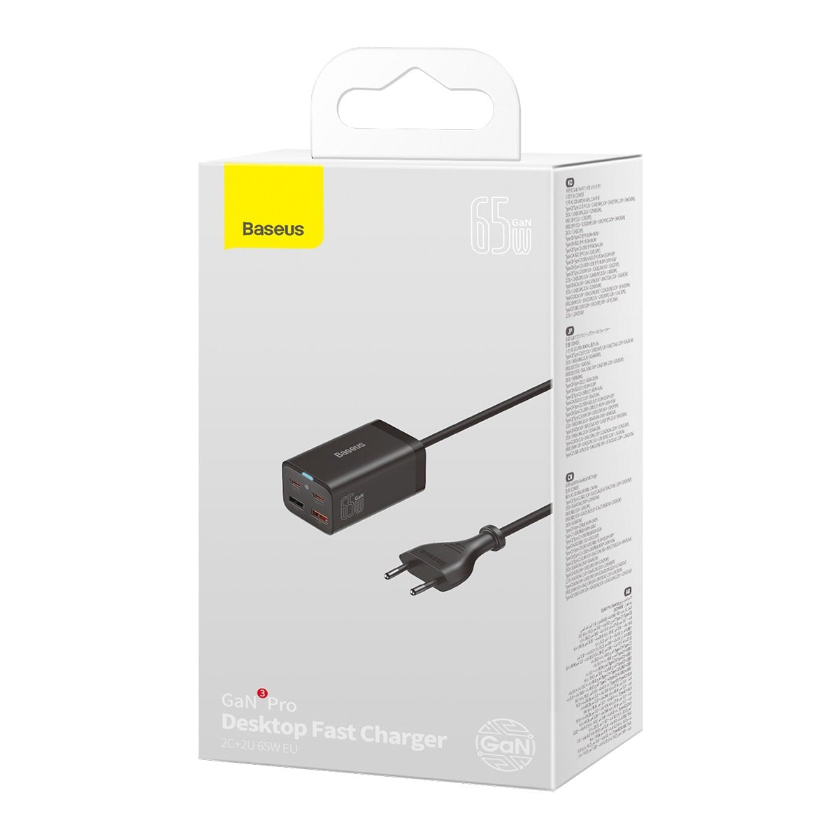Baseus GaN3 Pro laddningsstation, 65W, 3A, 2 x USB-A - 2 x USB-C, Svart CCGP040101