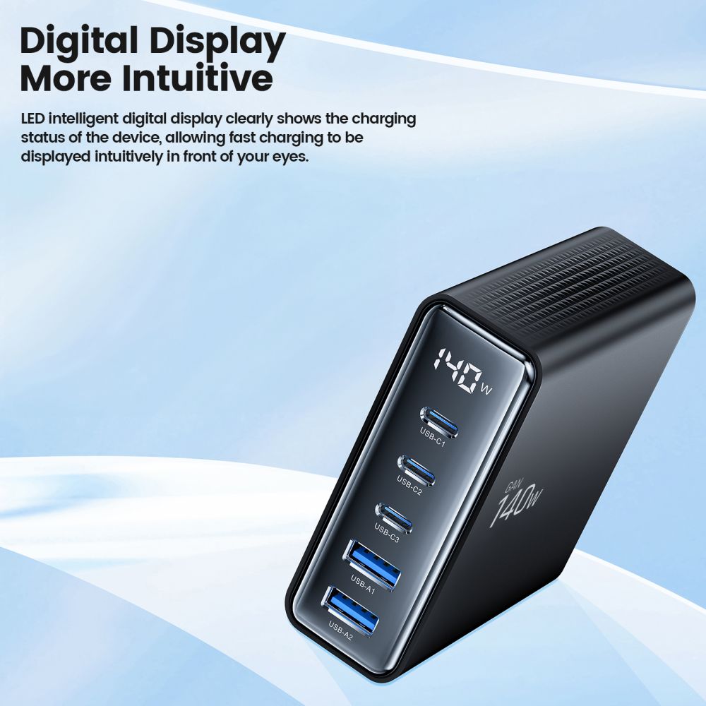 Tech-Protect DC140W Charging Station, 140W, 3A, 2 x USB-A - 3 x USB-C, Black