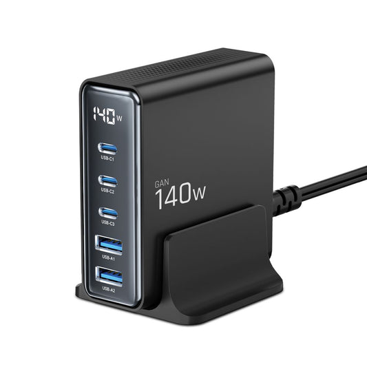 Tech-Protect DC140W, 140W, 3A, 2 x USB-A - 3 x USB-C, Svart