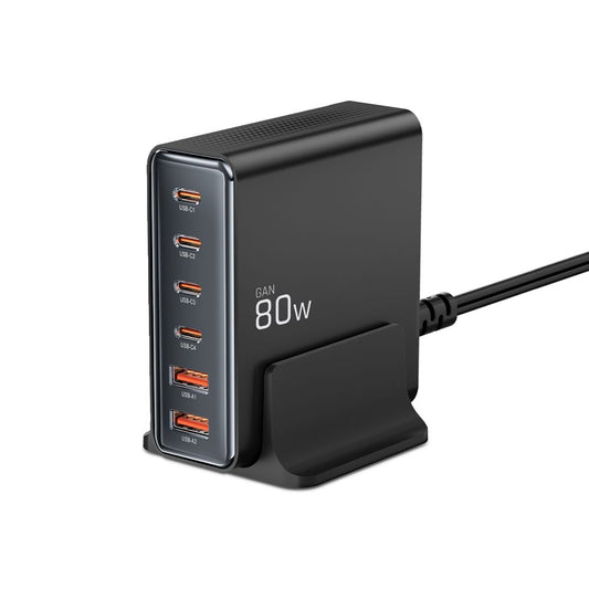 Laddningsstation Tech-Protect DC80W, 80W, 3A, 2 x USB-A - 4 x USB-C, Svart