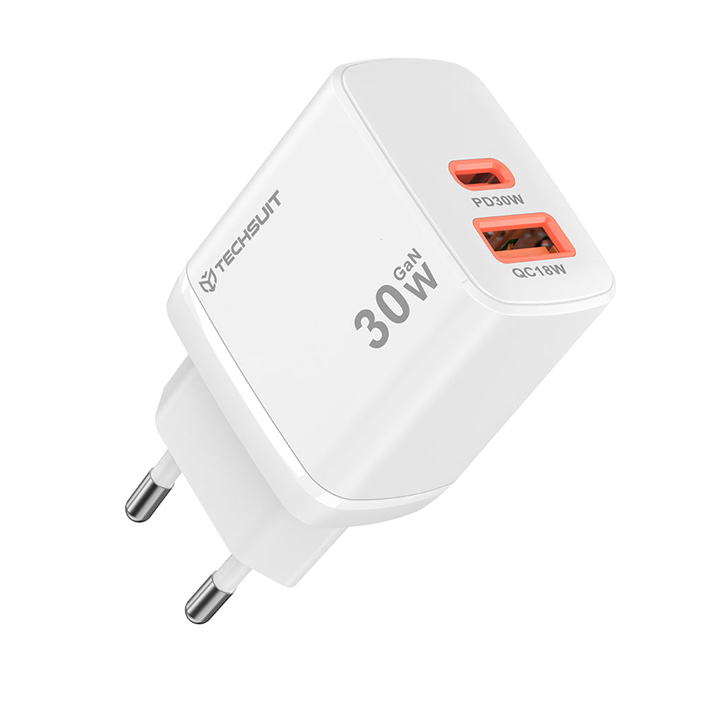 Nätverksladdare Techsuit CH1 Duonix, 30W, 3A, 1 x USB-A - 1 x USB-C, Vit