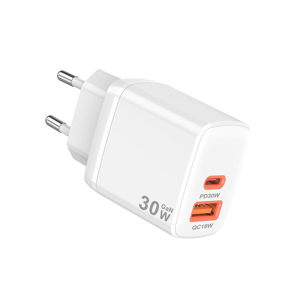Nätverksladdare Techsuit CH1 Duonix, 30W, 3A, 1 x USB-A - 1 x USB-C, Vit