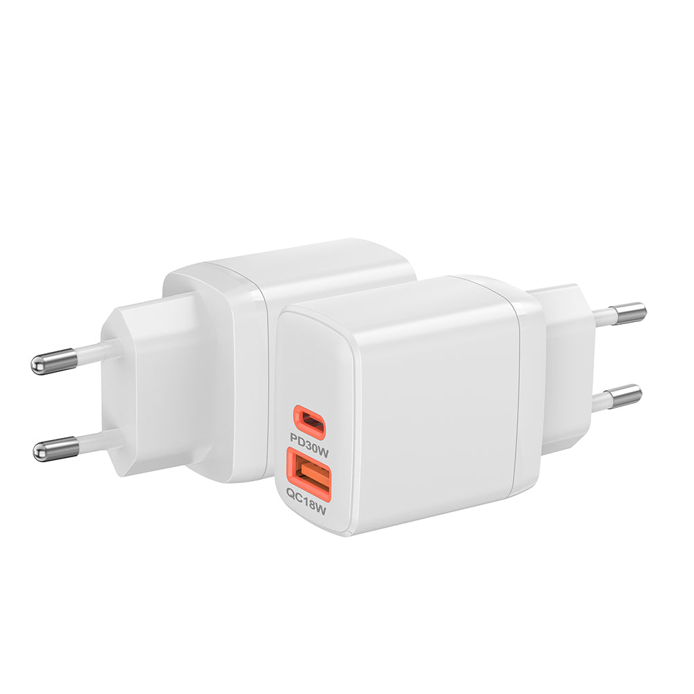 Nätverksladdare Techsuit CH1 Duonix, 30W, 3A, 1 x USB-A - 1 x USB-C, Vit