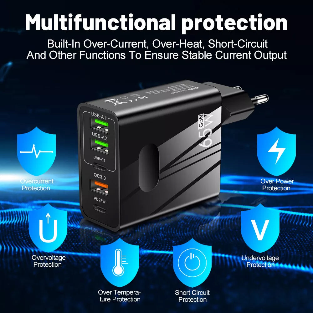 Nätverksladdare Techsuit CHC1 PentaXPower, 25W, 3A, 3 x USB-A - 2 x USB-C, Vit