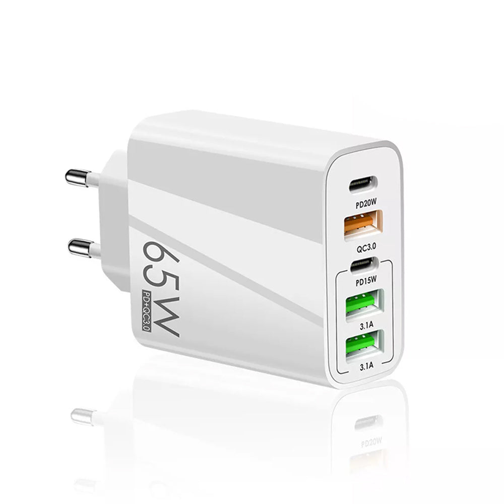 Nätverksladdare Techsuit CHC2 PentaXPower, 20W, 3A, 3 x USB-A - 2 x USB-C, Vit