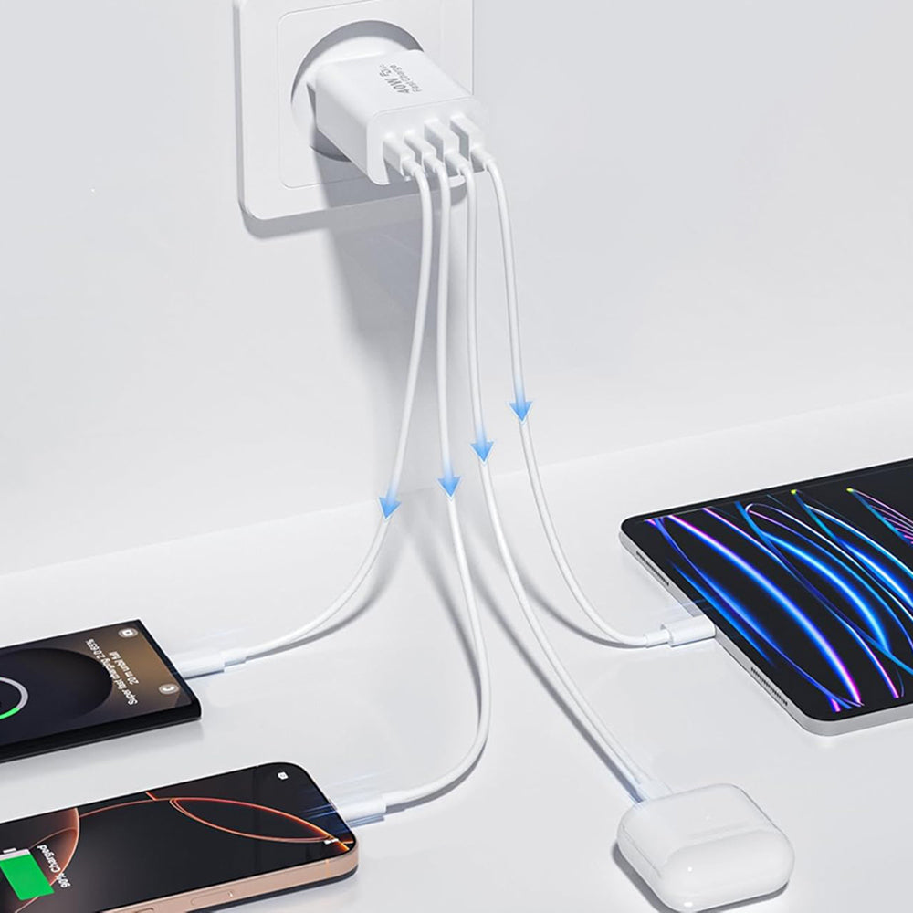 Nätverksladdare Techsuit PowerXQuad CH4, 40W, 3A, 2 x USB-A - 2 x USB-C, Vit