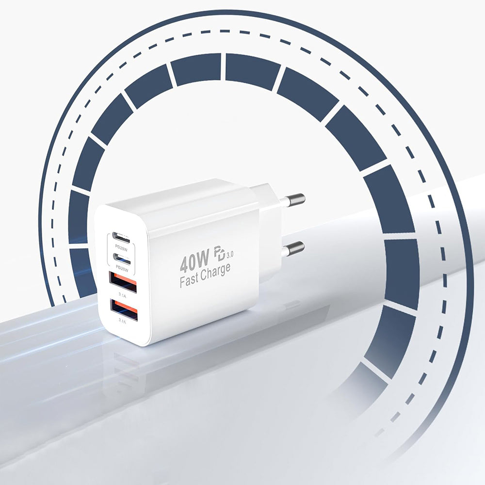 Nätverksladdare Techsuit PowerXQuad CH4, 40W, 3A, 2 x USB-A - 2 x USB-C, Vit