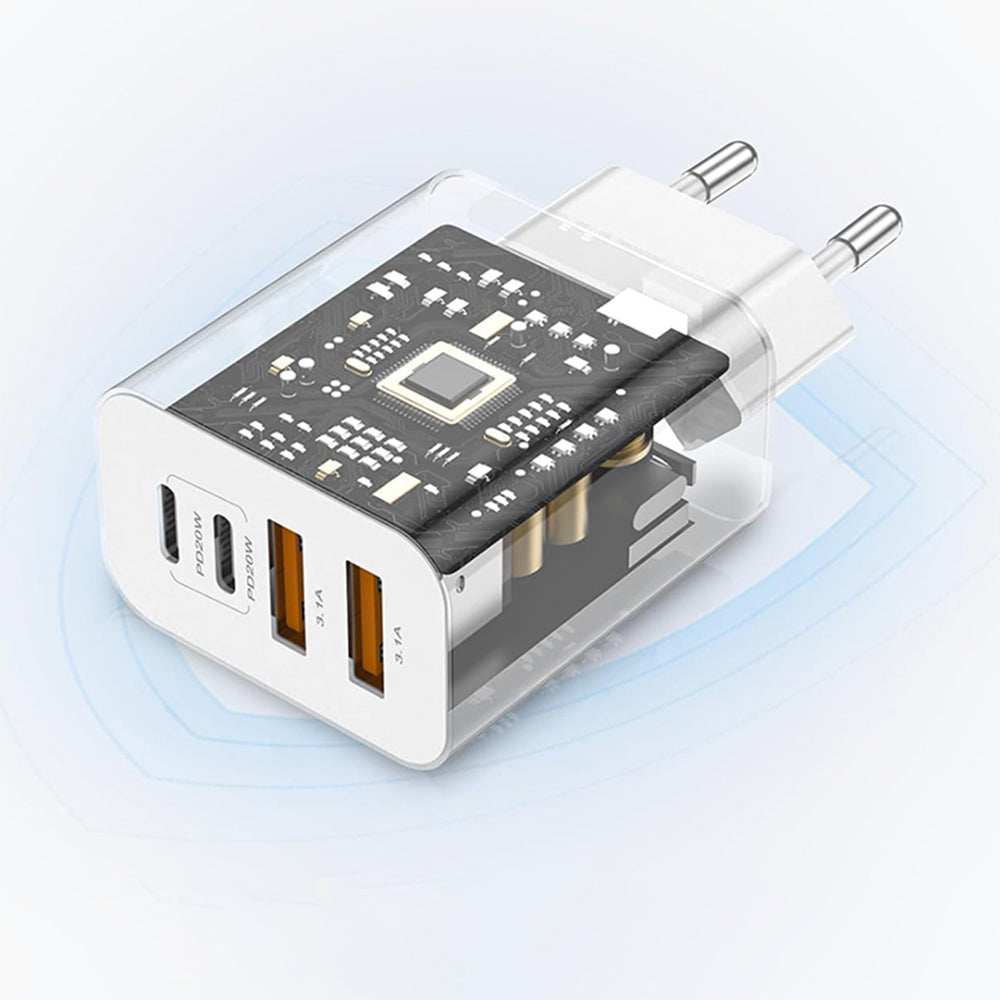 Nätverksladdare Techsuit PowerXQuad CH4, 40W, 3A, 2 x USB-A - 2 x USB-C, Vit