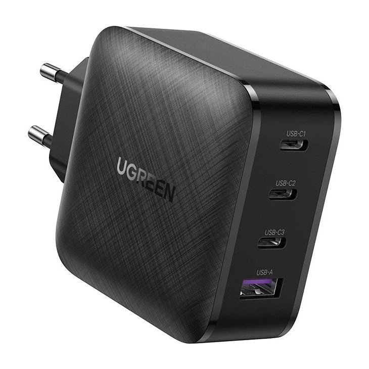 Nätverksladdare UGREEN CD104, 65W, 3A, 1 x USB-A - 3 x USB-C, Svart