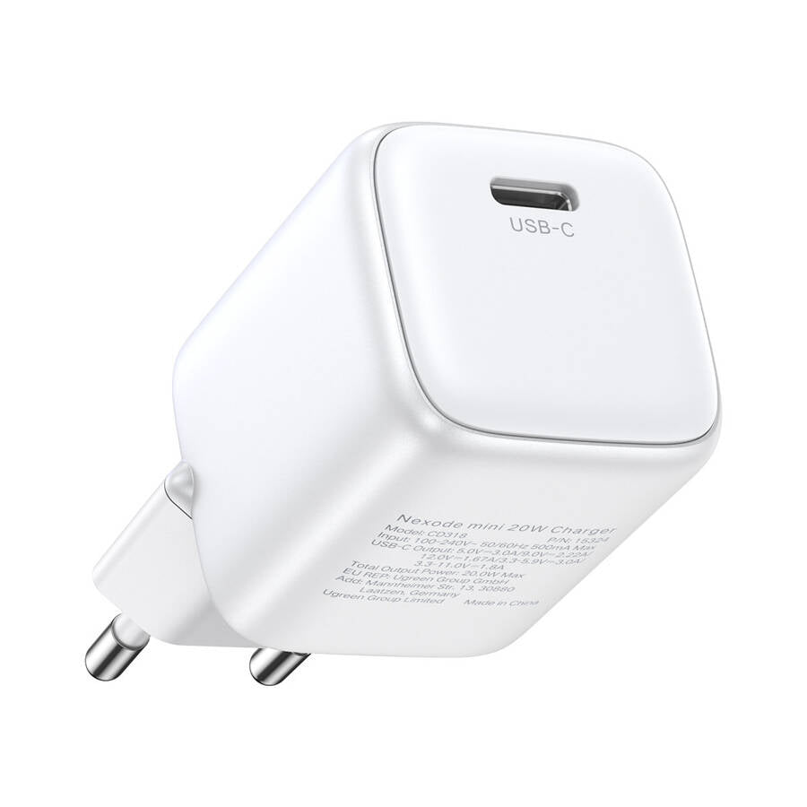 Nätverksladdare UGREEN CD318, 20W, 3A, 1 x USB-C, Vit