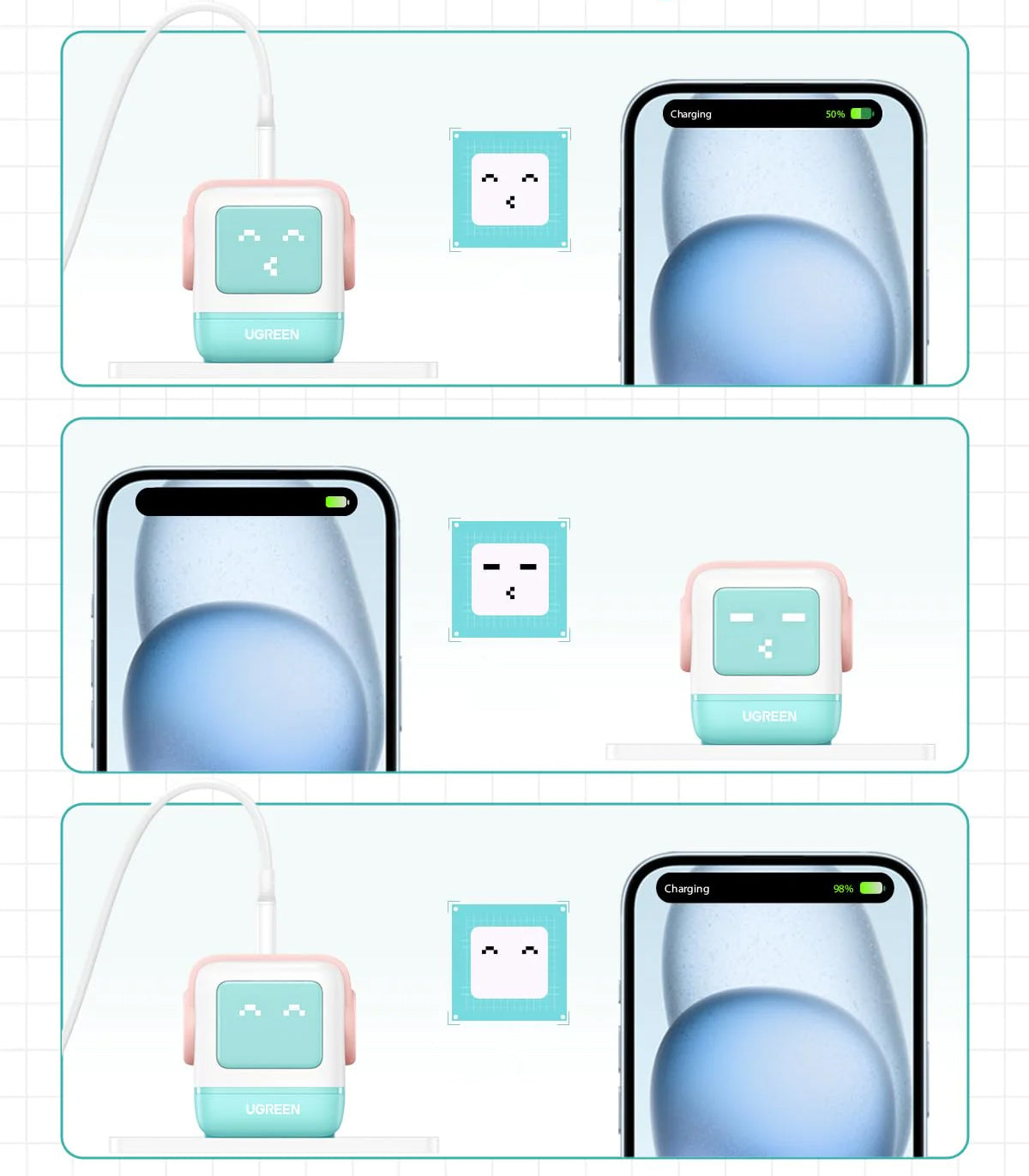 UGREEN CD361 Uno Nätverksladdare, 65W, 3.25A, 1 x USB-A - 2 x USB-C, Turkos