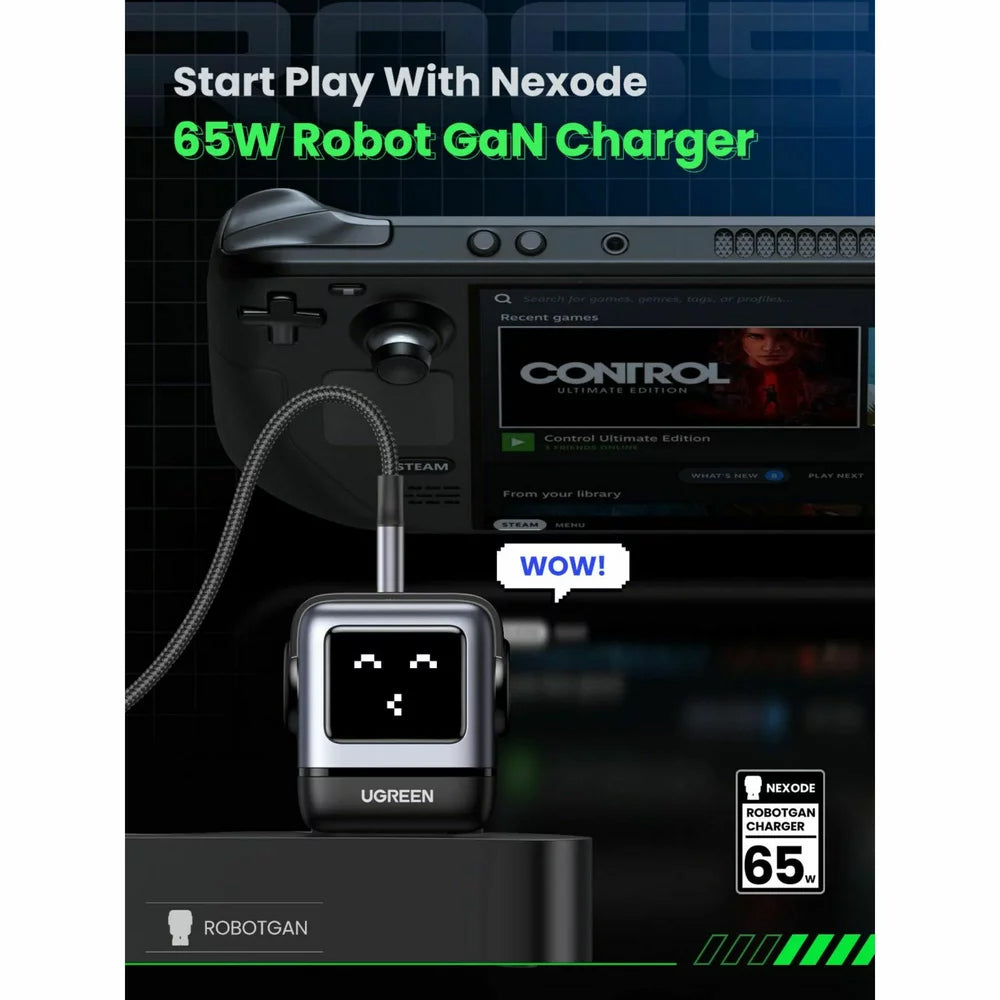 UGREEN CD361 Uno Nätverksladdare, 65W, 3.25A, 1 x USB-A - 2 x USB-C, Svart