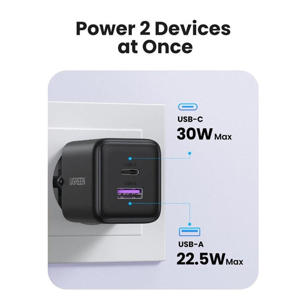 UGREEN X516 Nätverksladdare, 30W, 3A, 1 x USB-A - 1 x USB-C, Blå