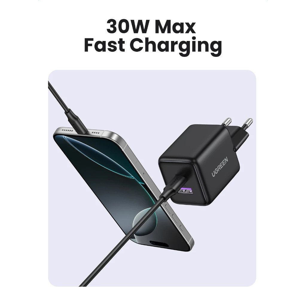 UGREEN X516 Nätverksladdare, 30W, 3A, 1 x USB-A - 1 x USB-C, Blå