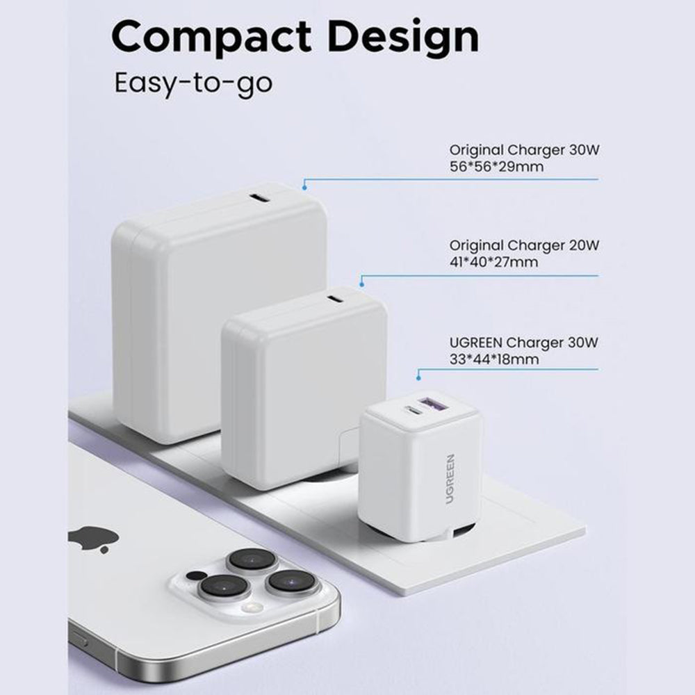 UGREEN X516 Nätverksladdare, 30W, 3A, 1 x USB-A - 1 x USB-C, Rosa