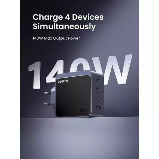 UGREEN X570 Nexode S Nätverksladdare, 140W, 5A, 1 x USB-A - 3 x USB-C, Grå