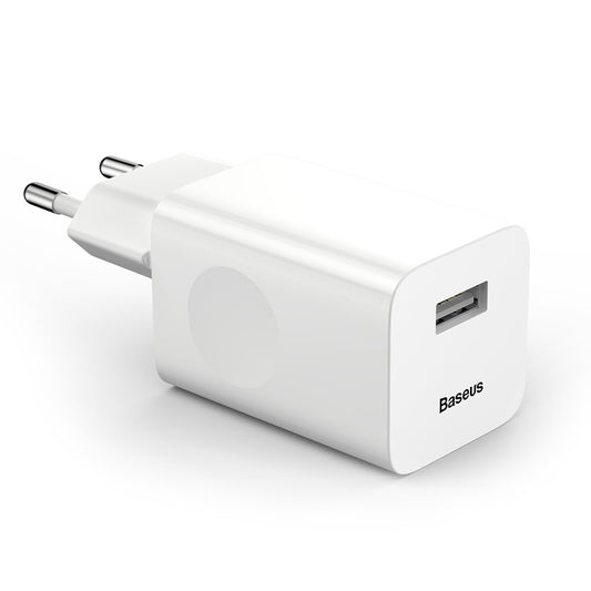 Baseus nätverksladdare, 24W, 3A, 1 x USB-A, Vit CCALL-BX02