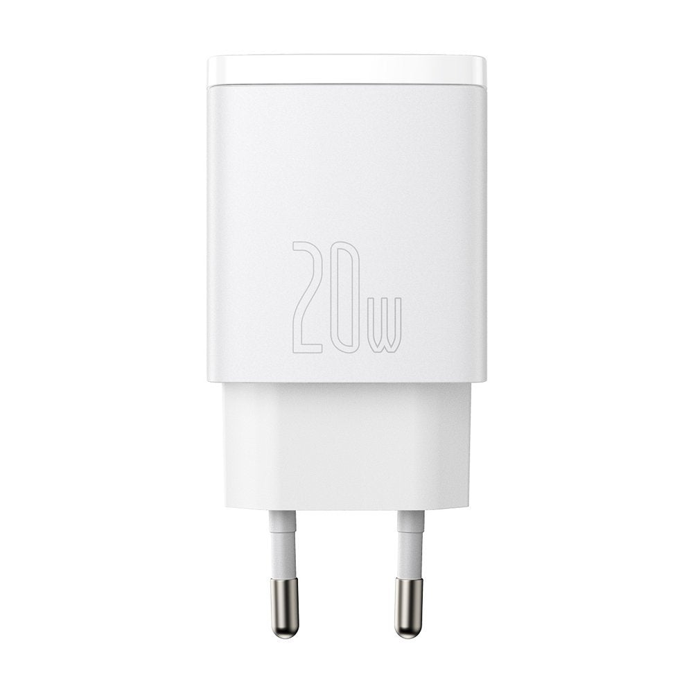 Baseus kompakt nätverksladdare, 20W, 3A, 1 x USB-A - 1 x USB-C, vit CCXJ-B02