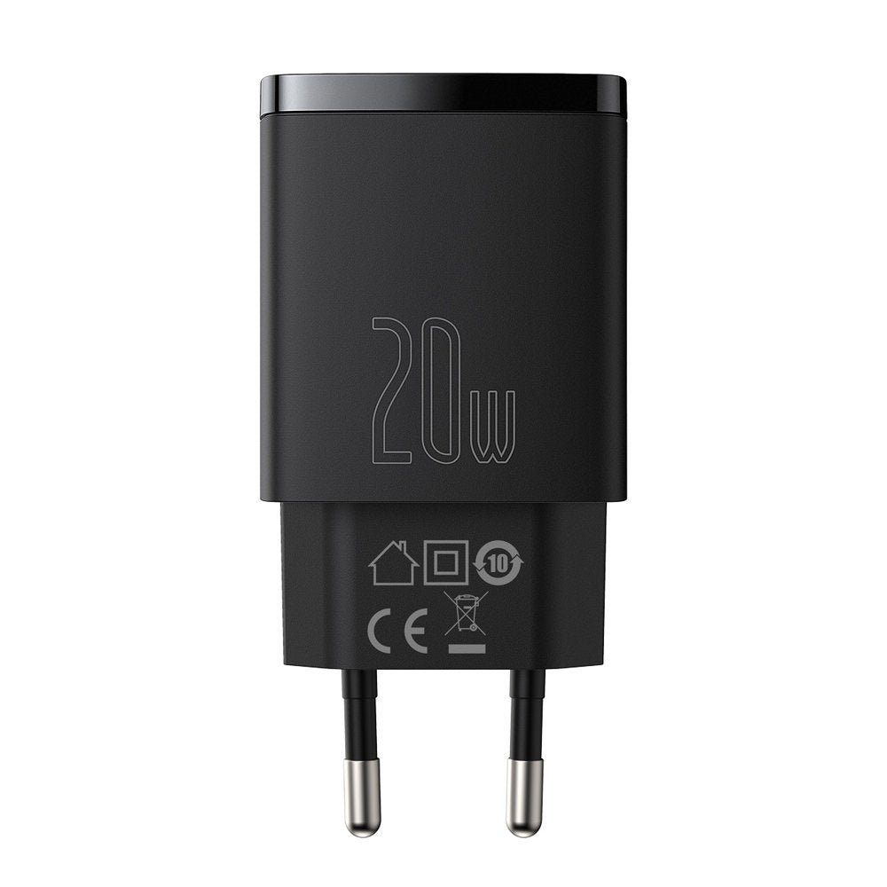 Baseus kompakt nätverksladdare, 20W, 3A, 1 x USB-A - 1 x USB-C, svart CCXJ-B01