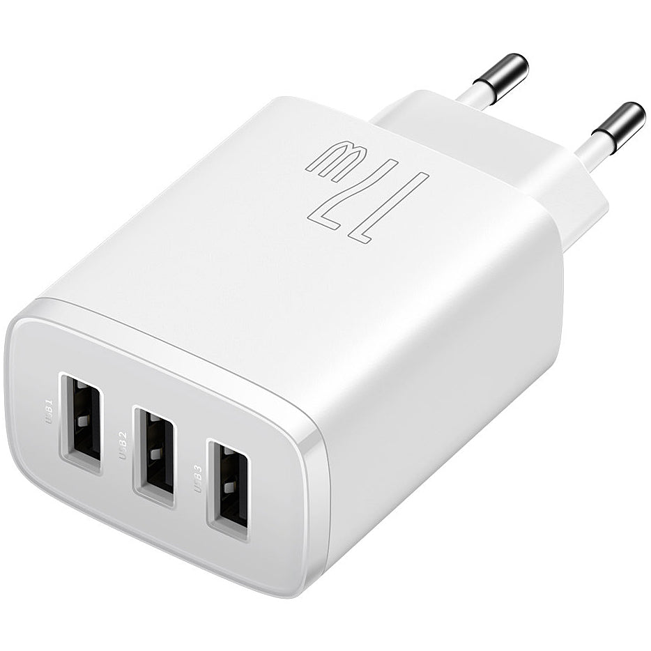 Baseus kompakt nätverksladdare 3U, 17W, 2,1A, 3 x USB-A, vit CCXJ020102