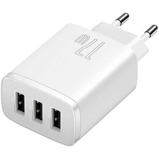 Baseus kompakt nätverksladdare 3U, 17W, 2,1A, 3 x USB-A, vit CCXJ020102