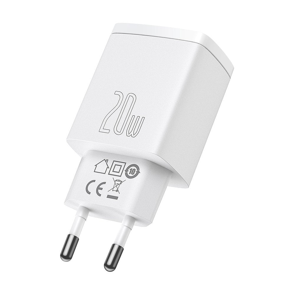 Baseus kompakt nätverksladdare, 20W, 3A, 1 x USB-A - 1 x USB-C, vit CCXJ-B02