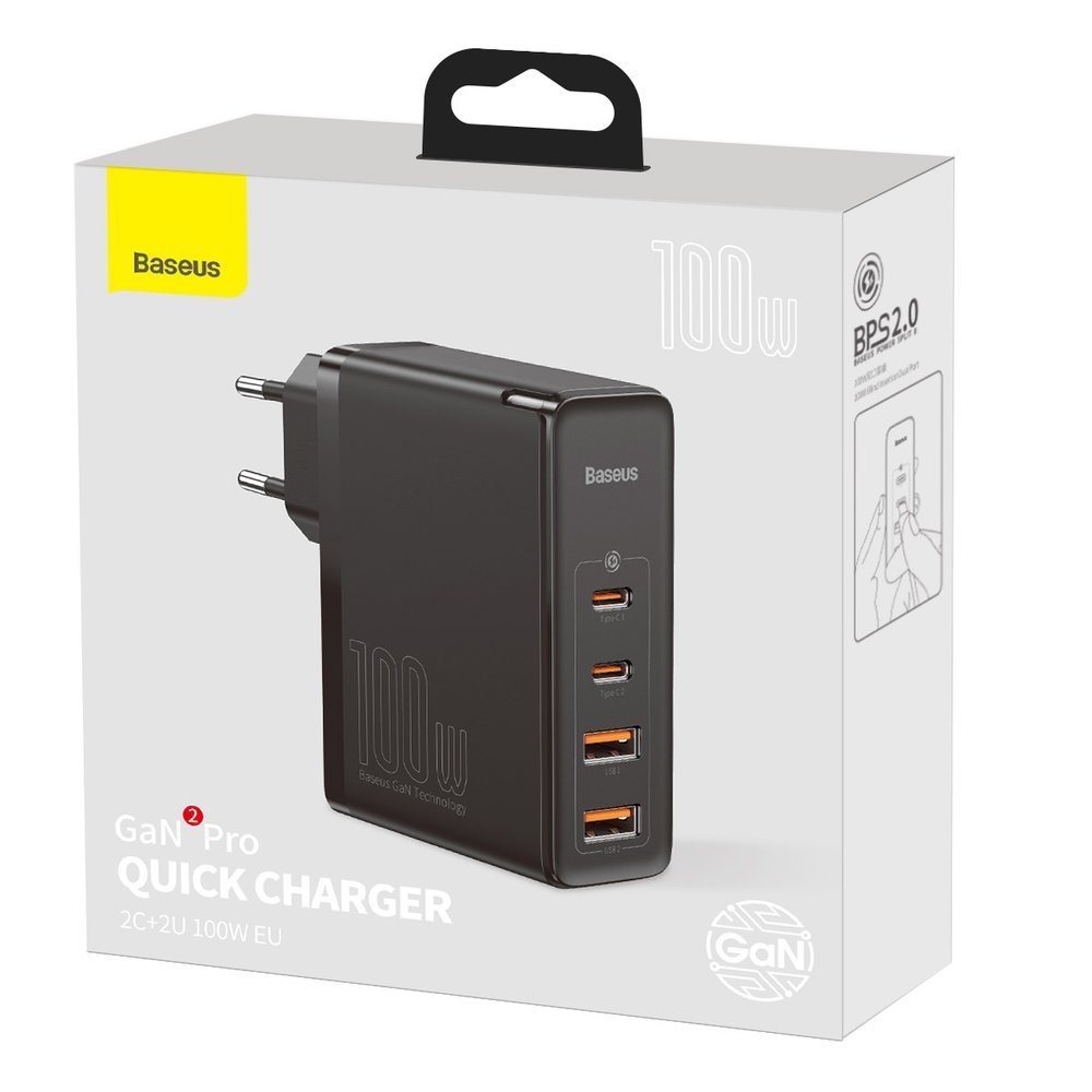 Nätverksladdare Baseus Gain2 Pro, 100W, 5A, 2 x USB-A - 2 x USB-C, Svart CCGAN2P-L01