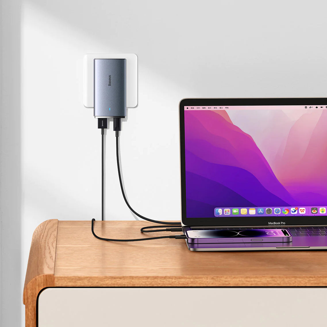 Baseus GaN5 Pro Ultra Slim, 65W, 3,25A, 1 x USB-C, 1 x USB-C, Grå CCGP150113