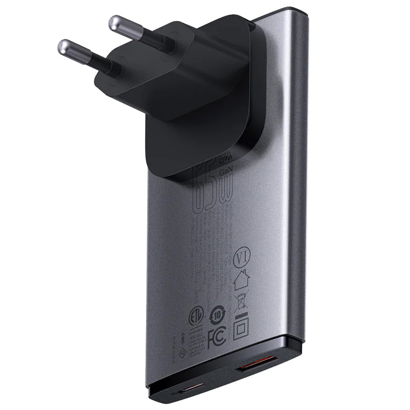 Baseus GaN5 Pro Ultra Slim, 65W, 3,25A, 1 x USB-C, 1 x USB-C, Grå CCGP150113