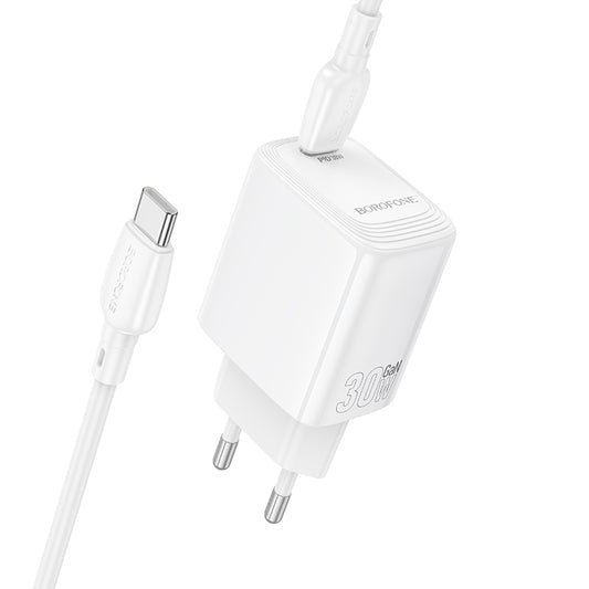 Nätverksladdare med USB-C-kabel Borofone BN28 Fuente, 30W, 3A, 1 x USB-C, Vit